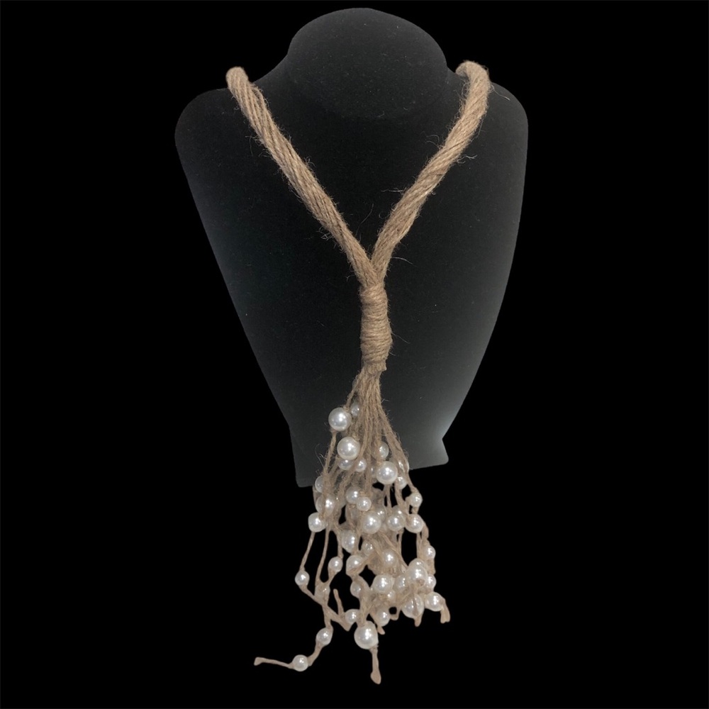 New Handmade Faux Pearls Jute Necklace - Picture 5 of 5